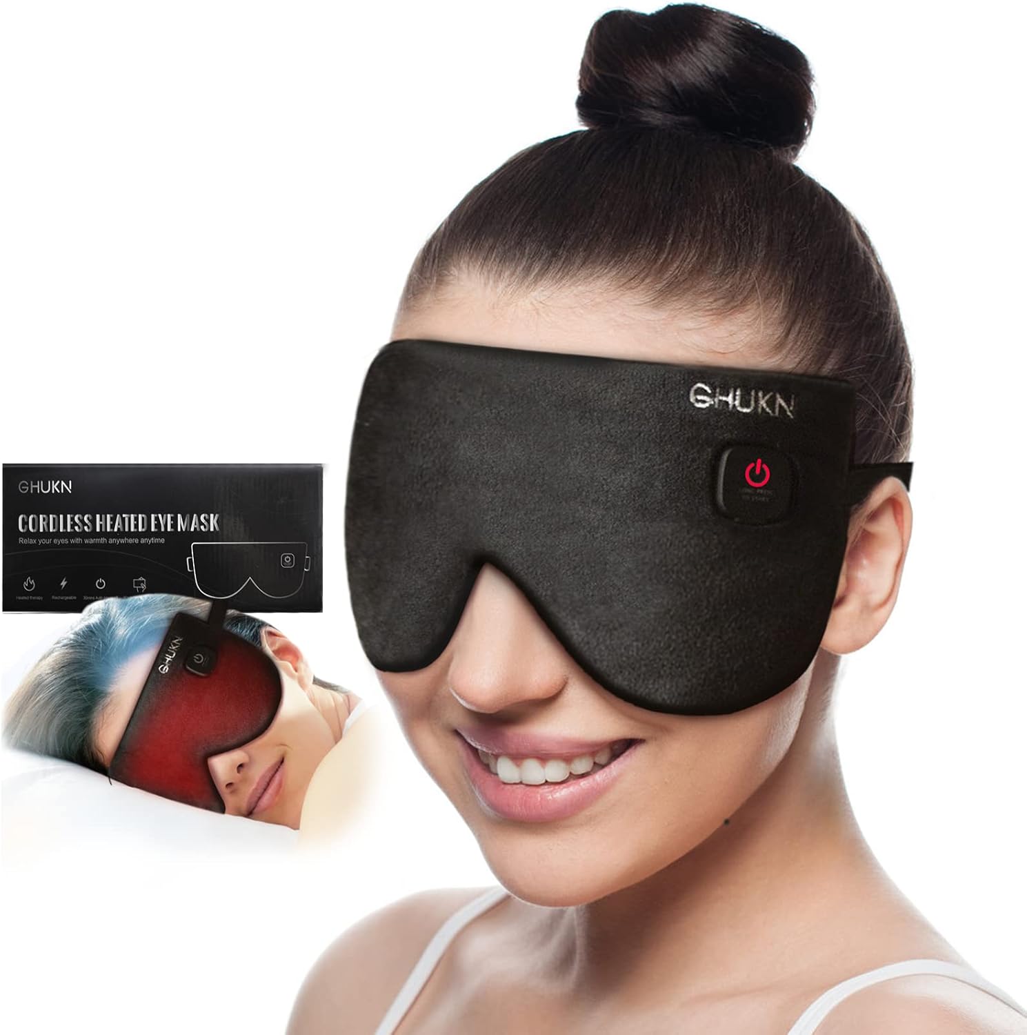 GHUKN Heated Eye Mask Cordless,Warm Eye Compress Larger