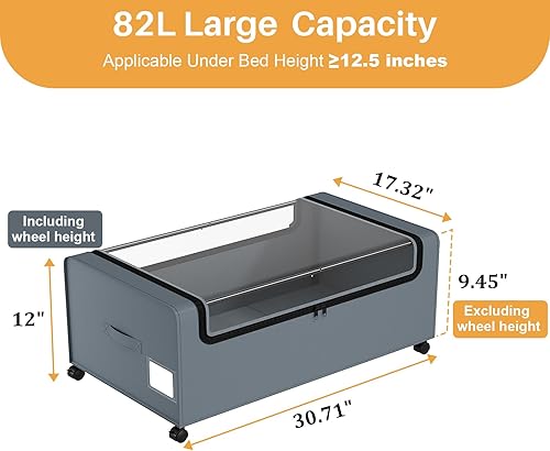Miniatura 2 de Webetop Contenedores de almacenamiento debajo de la cama de 12 pulgadas con tapa transparente, contenedores de almacenamiento debajo de la cama con