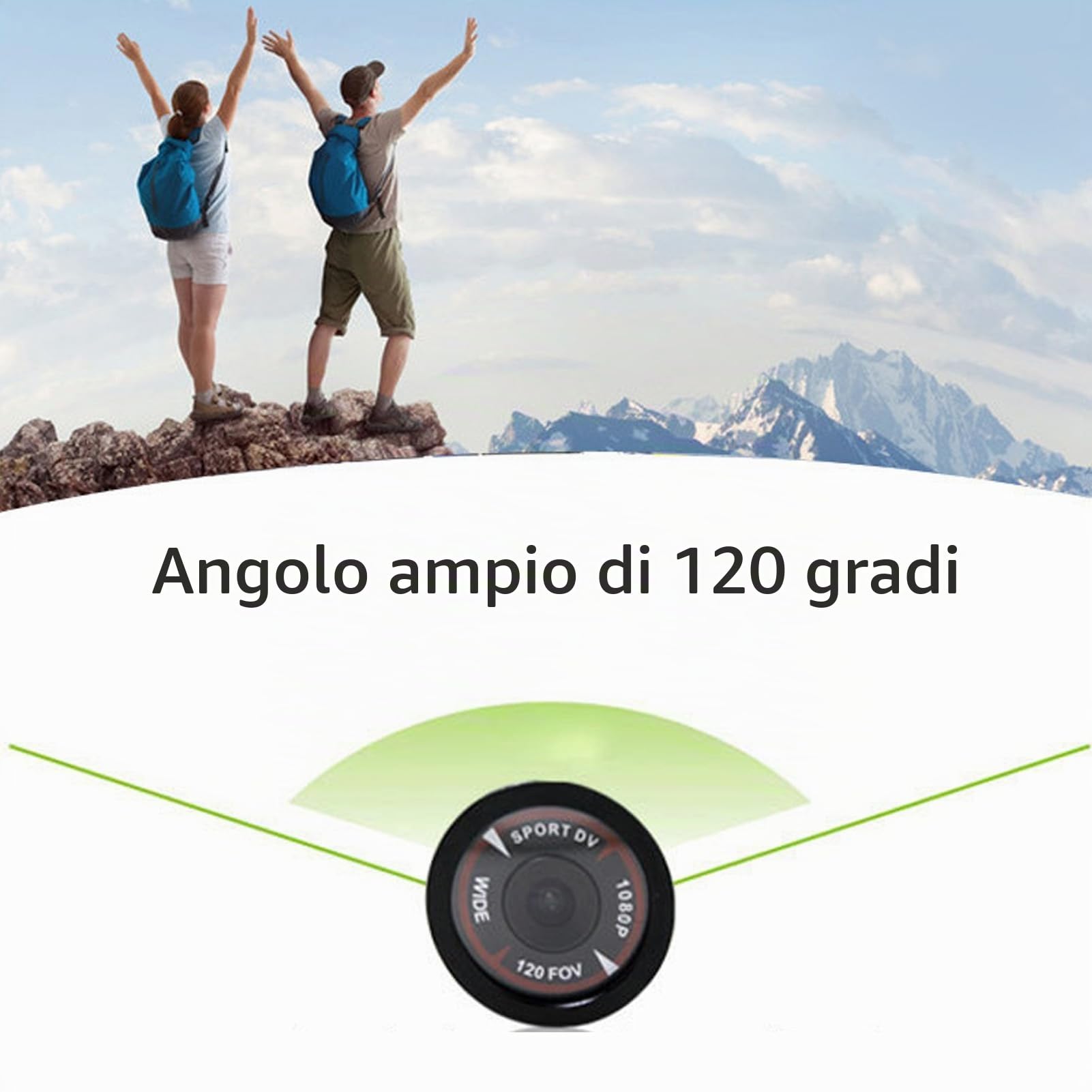 Telecamera per Casco Moto da Bici 1080p Sport per Bicicletta Mini Action Adventure Dash Cam Accessori per Casco Moto, Grandangolo 120°, Connessione WiFi
