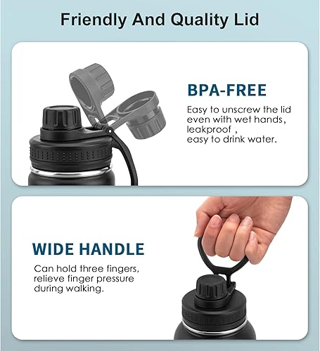 Miniatura 4 de koodee Paquete de 2 botellas de agua aisladas, 18 onzas, de acero inoxidable, al vacío, de metal, con tapa de boquilla a prueba de fugas (azul