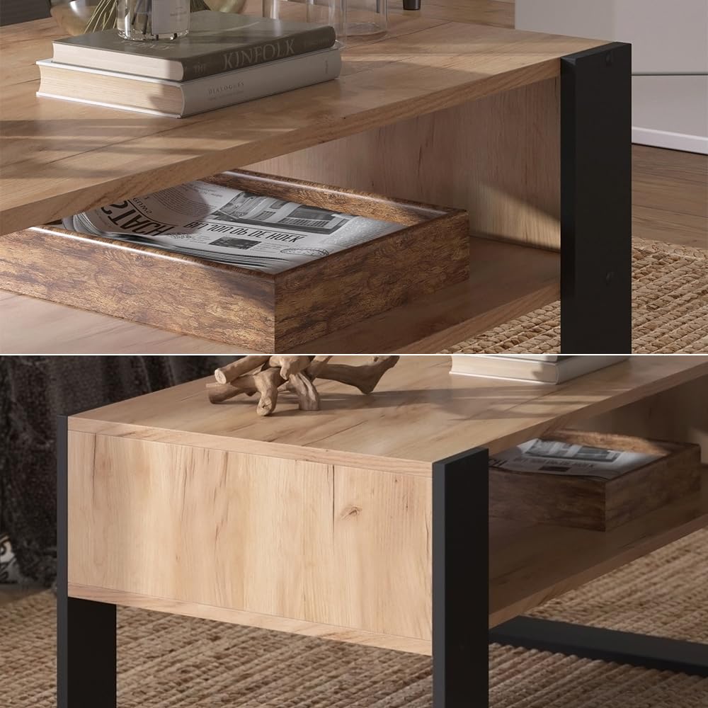 Vicco Couchtisch Olli, Goldkraft Eiche, 92 x 52.4 cm