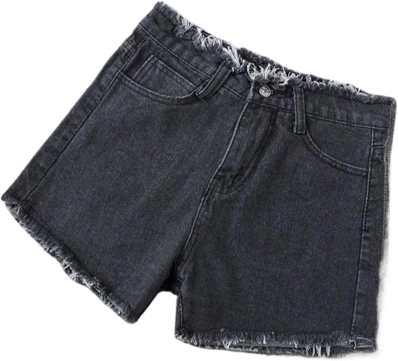 JYHBHMZG Summer Woman High Haist Jeans Shorts Rough-Edges Denim Short Pants Schoolgirl Casual Pants Blue Black White Jeans