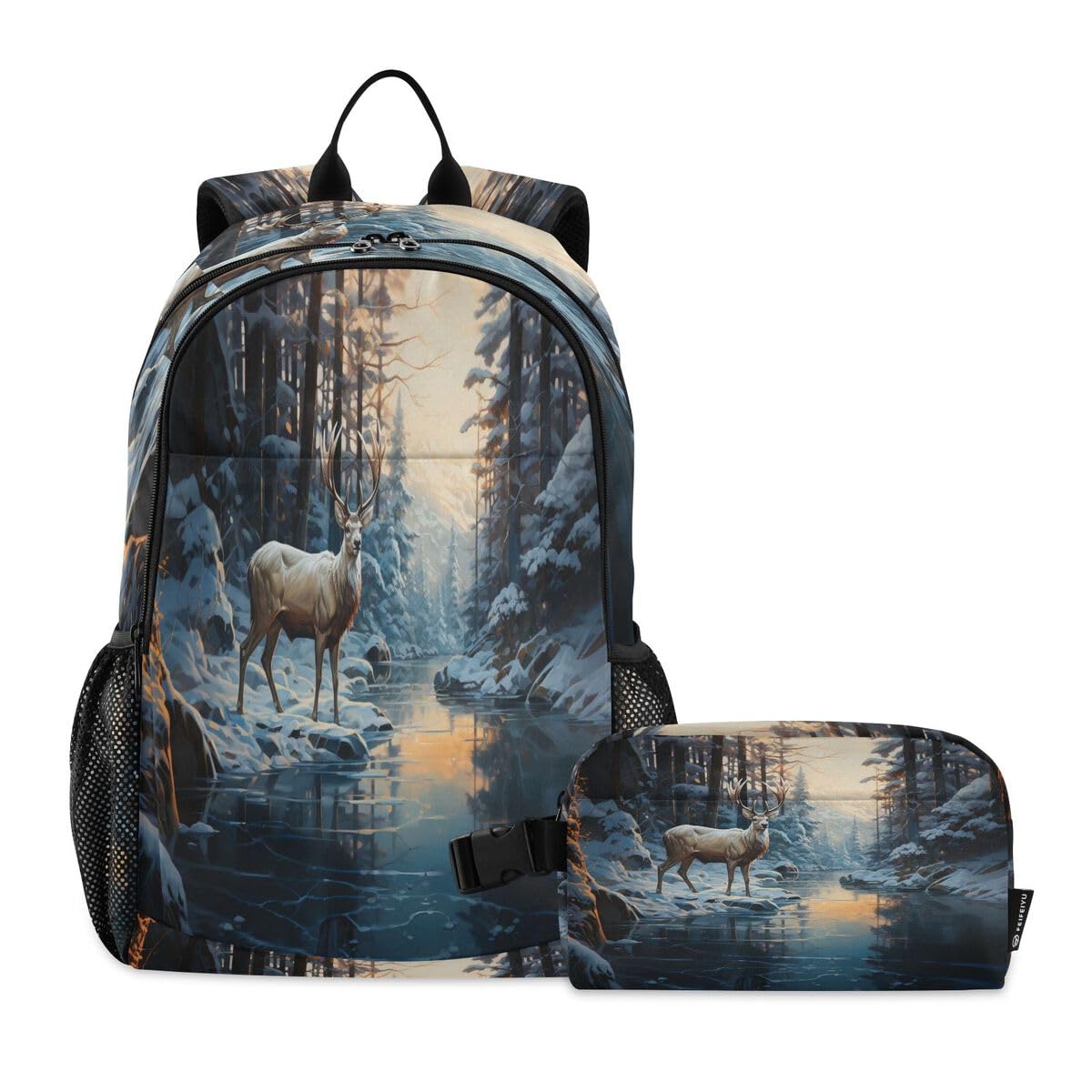Ensemble sac à dos d'hiver motif cerf idéal pour la cour de récré