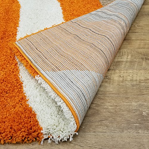 Shag Area Rug 5x7 | Wave Curve Orange Beige Ivory Shag Rugs for Living Room Bedroom Nursery Kids College Dorm Carpet by European Made MH10 Maxy Home - Thumbnail 4