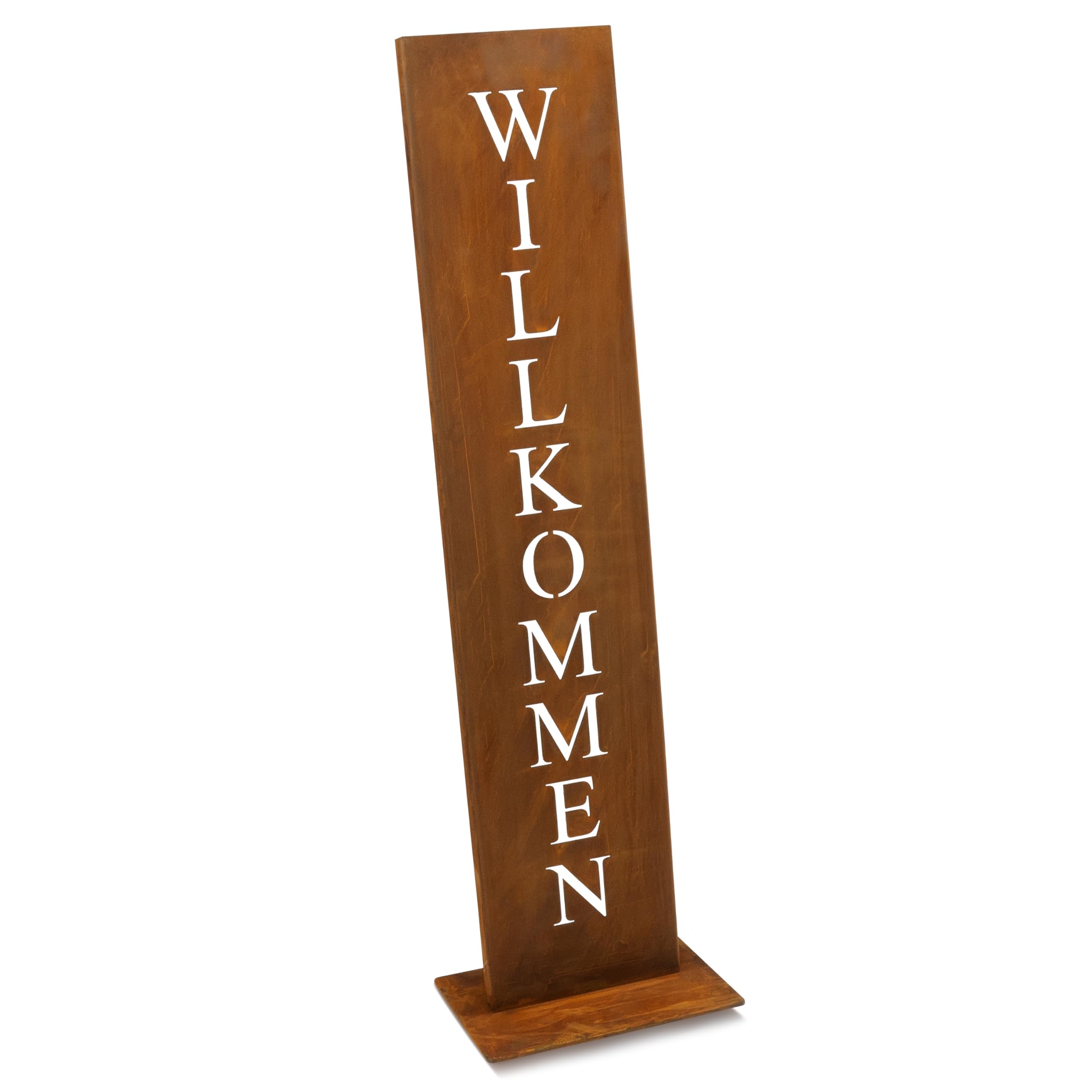 Rostikal Willkommensschild Rost 71 cm Edelrost Gartendeko Türschild Haustür | Herzlich Willkommen Schriftzug zum Hinstellen - rostige Deko für Eingangsbereich, Wohnzimmer, Terrasse und Garten