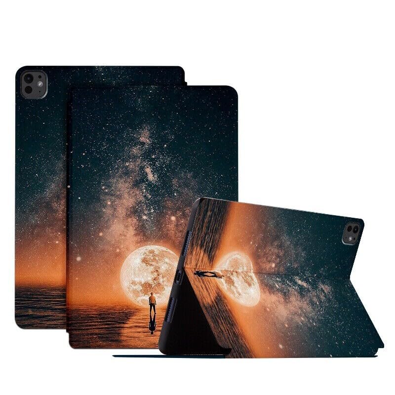 Housse iPad Air 13 2024 M2 protection support flip back ciel vif motif cuir