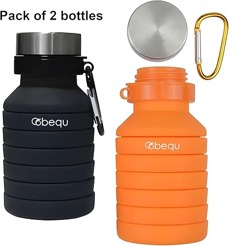 Miniatura 2 de BEQU Botella de agua plegable de silicona de 18.6 fl oz18 onzas líquidas, reutilizable, sin BPA, apta para lavavajillas, portátil, a prueba de