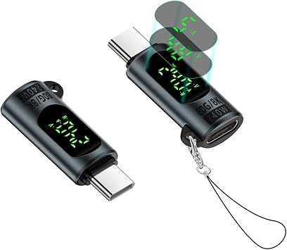 USB C Adapter with Digital Display, PD 240W USB-C Male to Female Connector for iPhone 15 Series, iPad, MacBook, Support Voltage, Current and Power Smart LED Display Grey 2-Pack