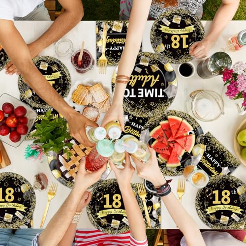 Image of 96 Pcs 18th Birthday Party Plates and Napkins Party Supplies Time To Adult 18 Years Old Birthday Party Tableware Set Black Gold 18th Birthday Decorations Favors for Boys Girls for 24 Guests