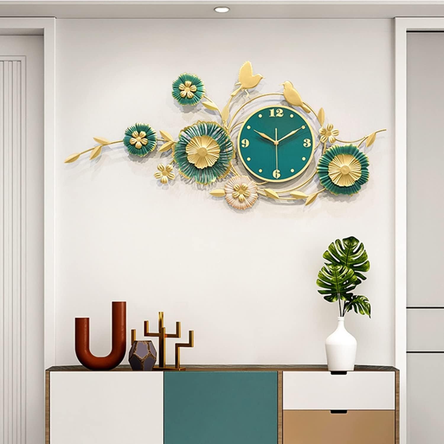 Reloj Pared Reloj De Pared Metal Moderno, Decoración para Cocina, Dormitorio, Sala Estar, Granja Decoración Interior(100 * 46cm)