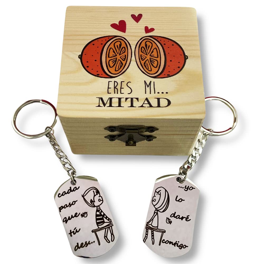 Llavero doble Cada paso que tu des, mas caja de madera a todo color, regalo aniversarios, regalo novios, matrimonios, san valentin recuerdo boda