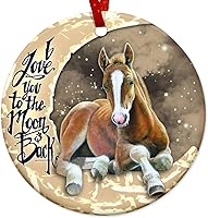 Vista 1 de Adorno de Navidad 2025 – Horse I Love You to The Moon and Back - Adorno de círculo de cerámica – Decoración colgante para árbol de Navidad, regalo
