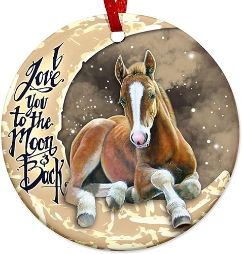 Adorno de Navidad 2024  Horse I Love You to The Moon and Back - Adorno circular de cerámica  Decoración colgante para árbol de Navidad, regalo para