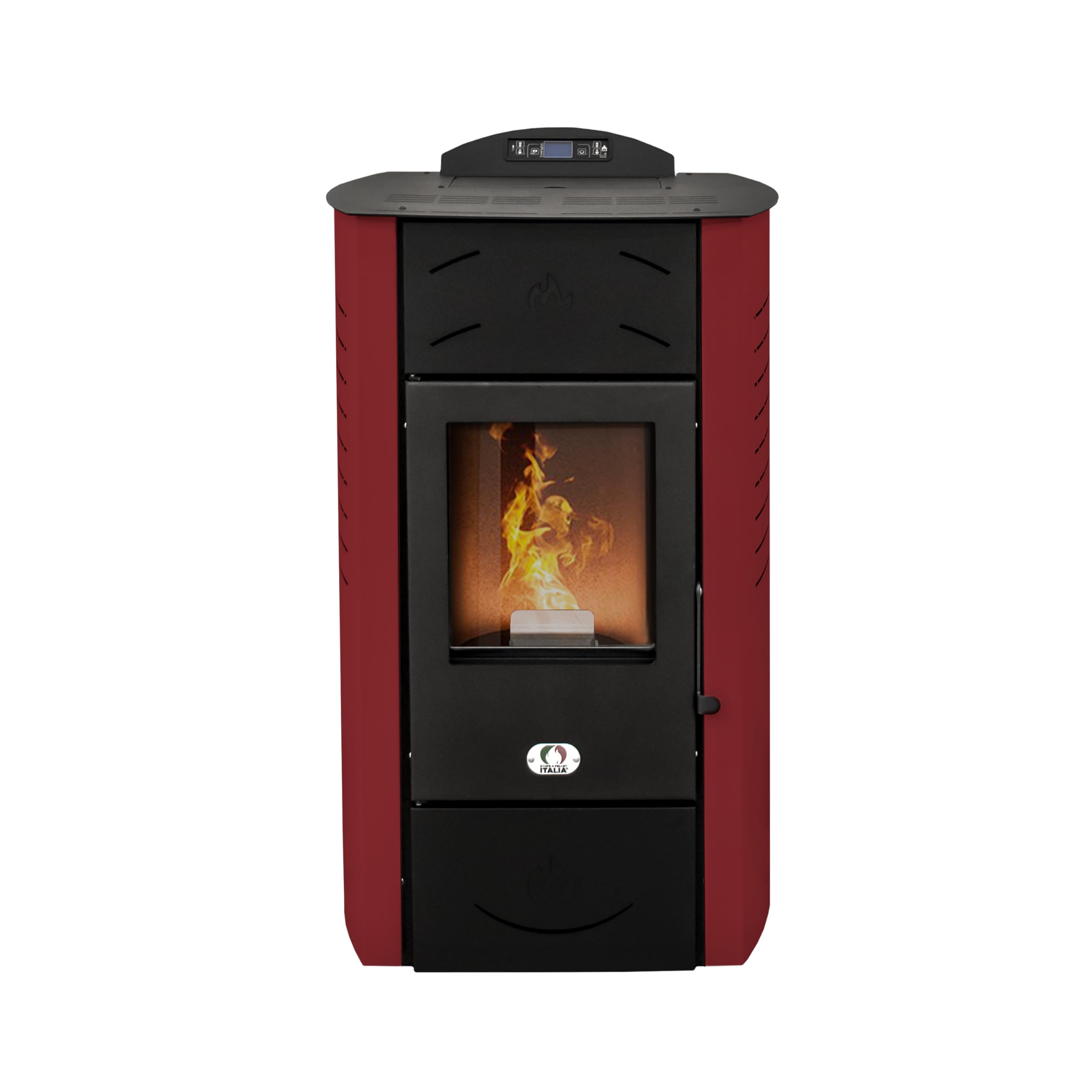 STUFE A PELLET ITALIA Siberia Hydro 15 KW WiFi - Estufa de pellets para habitaciones y agua caliente, eficiencia 90%, calienta hasta 90 m², autonomía de 20 horas, programable con 5 potencias, rojo