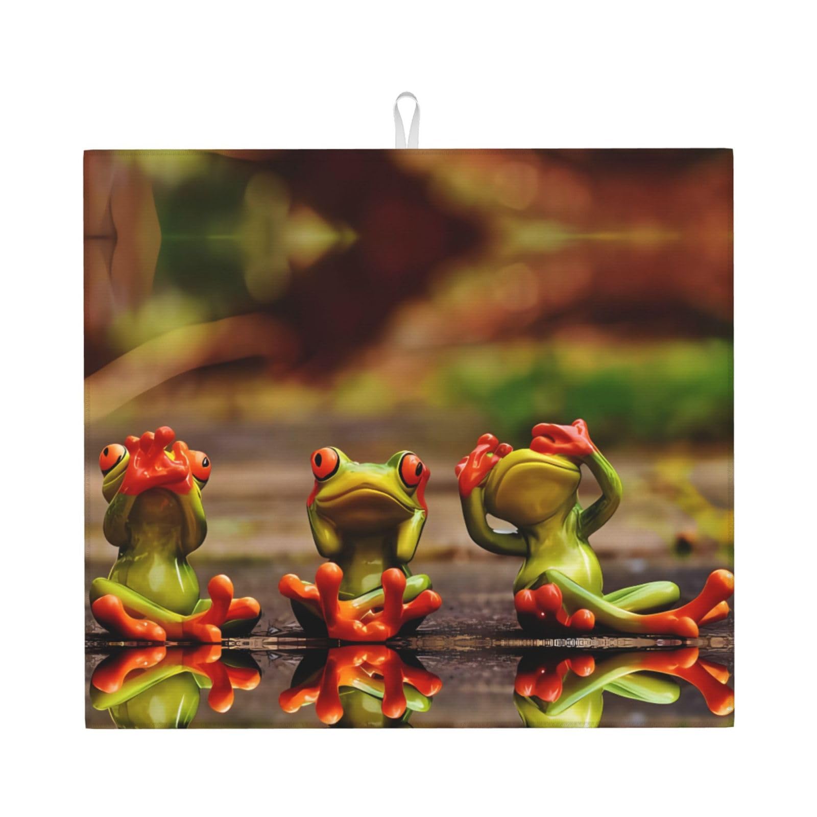 HJFCZH Funny Green Frogs Prints Kitchen Drying Mat – Absorbent Microfiber Throw for Dishes, Non-Slip Counter Cover, Quick-Drying Layer with Fade-Resistant Print