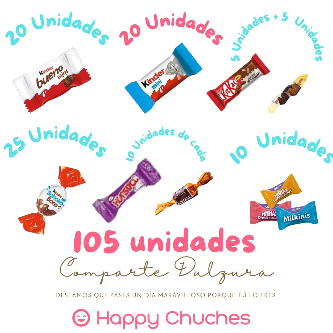 105 mini chocolates variados chocolatinas mini de primeras marcas populares envueltos individualmente ideal para cumpleaños oficina y eventos halloween regalo navidad