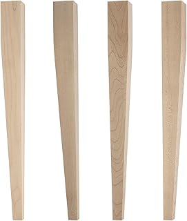 Osborne Tapered (Two-Sided) Dining Table Leg in Soft Maple Wood (Set of Four), Unfinished Wooden Posts for Dining Room or Desk, Replacement Table Legs, Sanded and Ready to be Finished