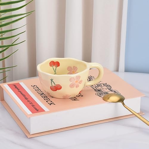 Miniatura 4 de Koythin Taza de café de cerámica, taza creativa con flores para oficina y hogar, apta para lavavajillas y microondas, 250 ml8.5 onzas para café con