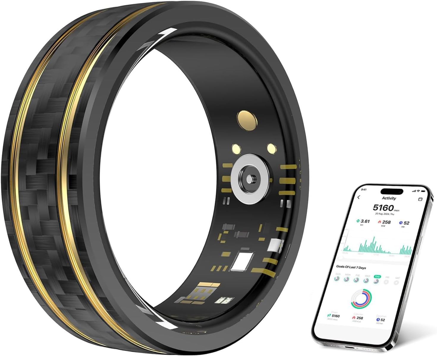 Smart Ring Moniteur de sommeil Moniteur d'oxygène dans le sang Compteur de doigt Moniteur de fréquence cardiaque Moniteur de pression artérielle Moniteur de sommeil Étanche pour le sport, le