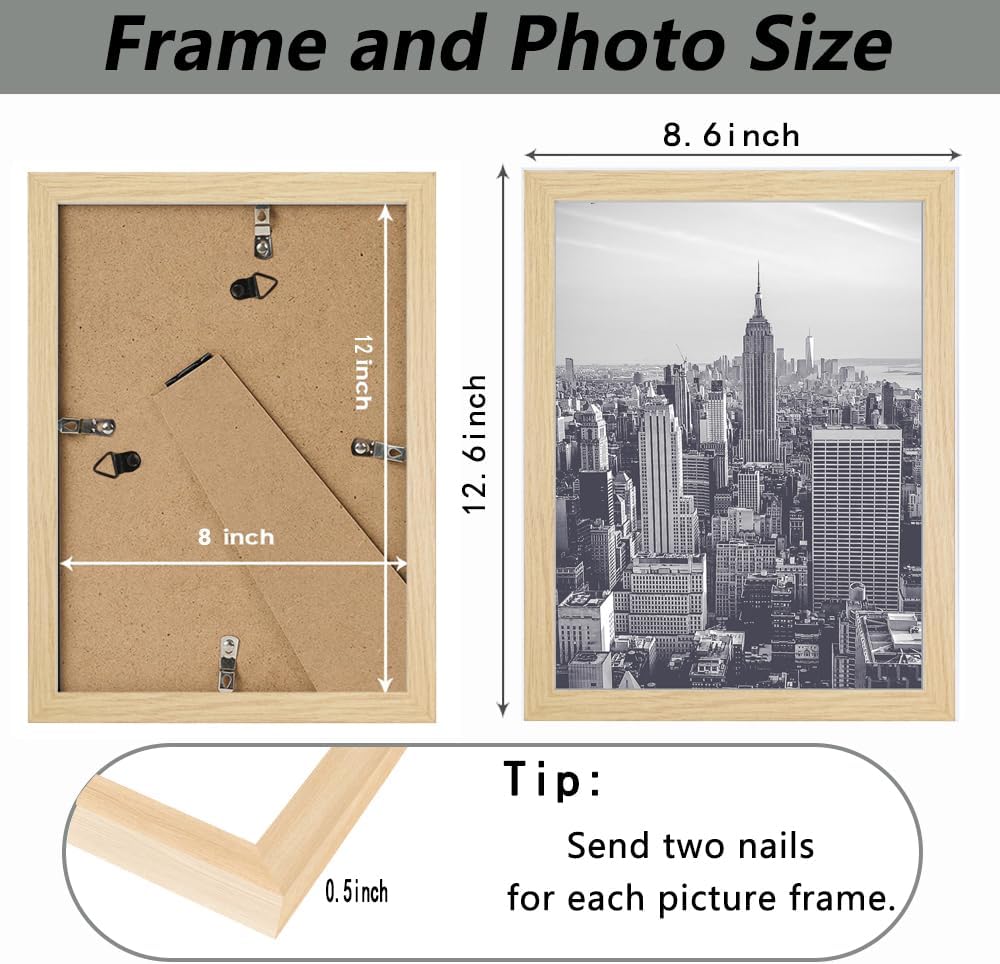 RUN HELIX 8x12 Picture Frame Oak for Wall Hanging or Tabletop- Wall Mounting Horizontally or Vertically8x12 Wall Gallery Poster Photo Frame for 12 by 8Photos, Oak - Image 2