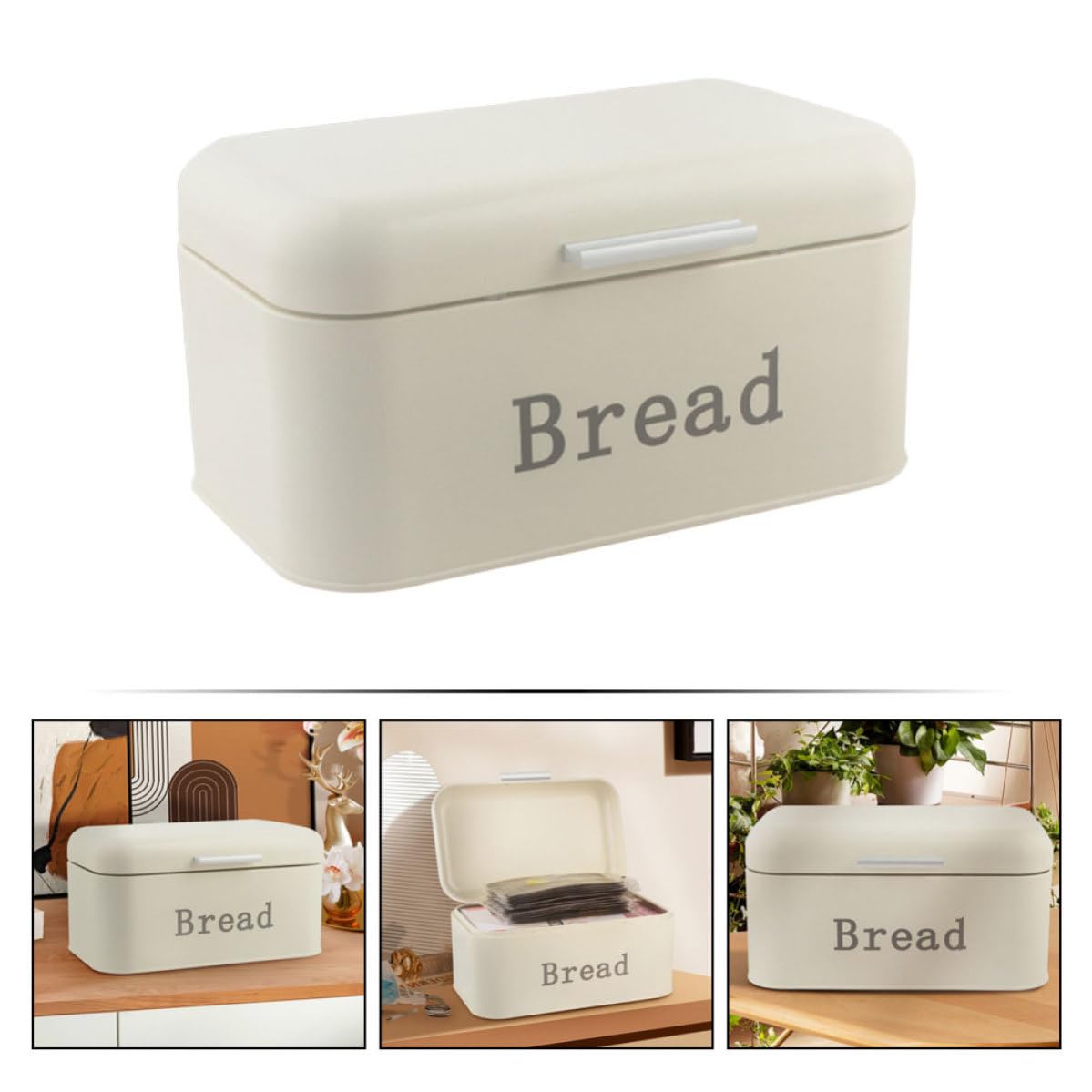 Contenitore Scatola Porta Pane in Ferro Beige per Pane da Cucina Funzione Antiumidità e Organizzazione Cucina Compatta per Ripiano Desktop