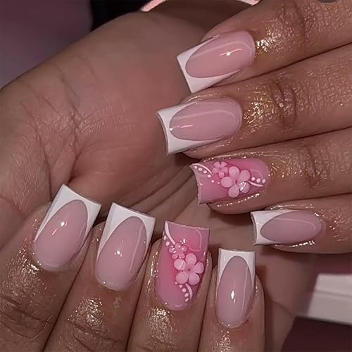 Press on Nails Square - Short Fake Nails with Floral