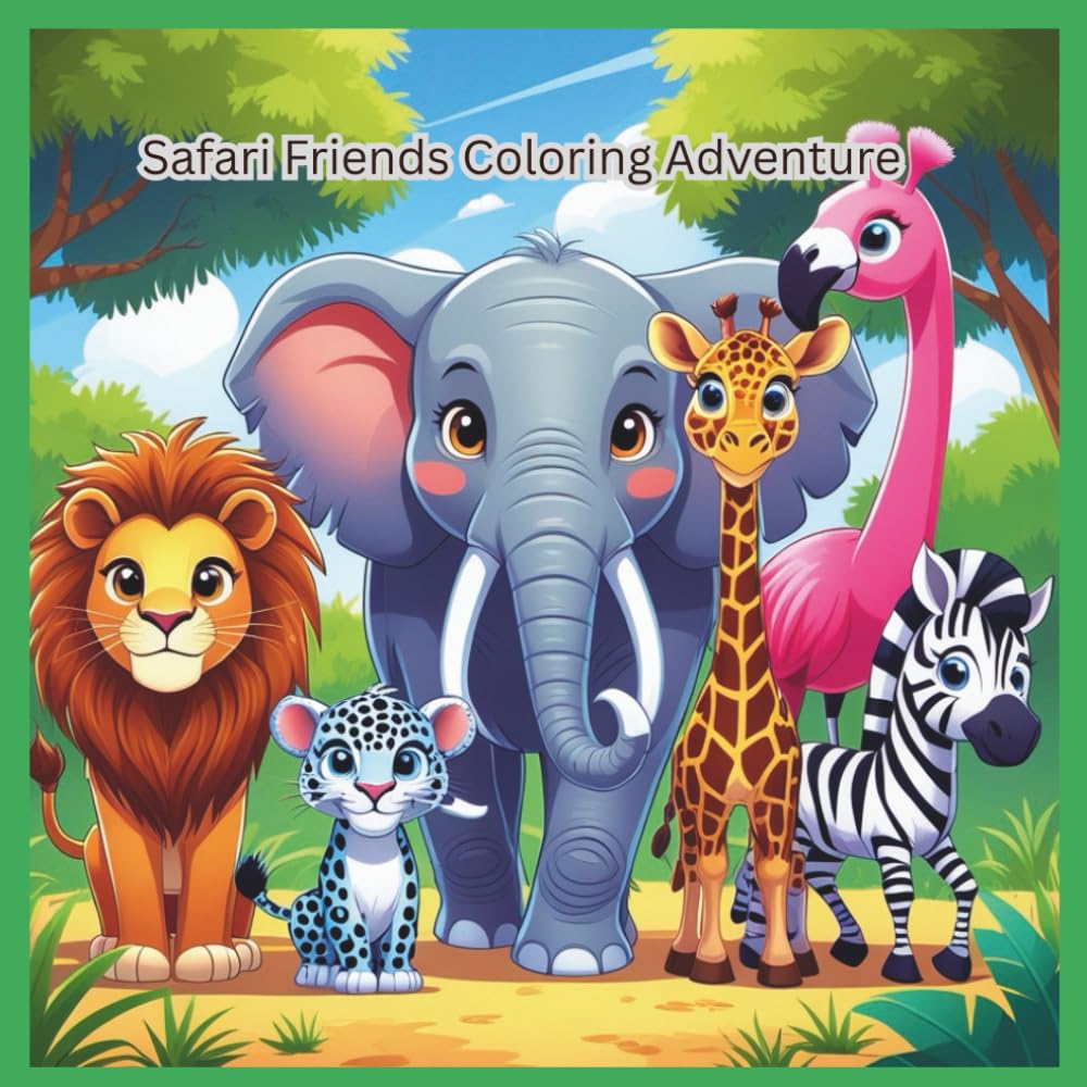 Safari Friends Coloring Adventure: 99 Pages of Jungle Fun with Cute Animal Stories, Mazes, and Alphabet Coloring Pages for Kids