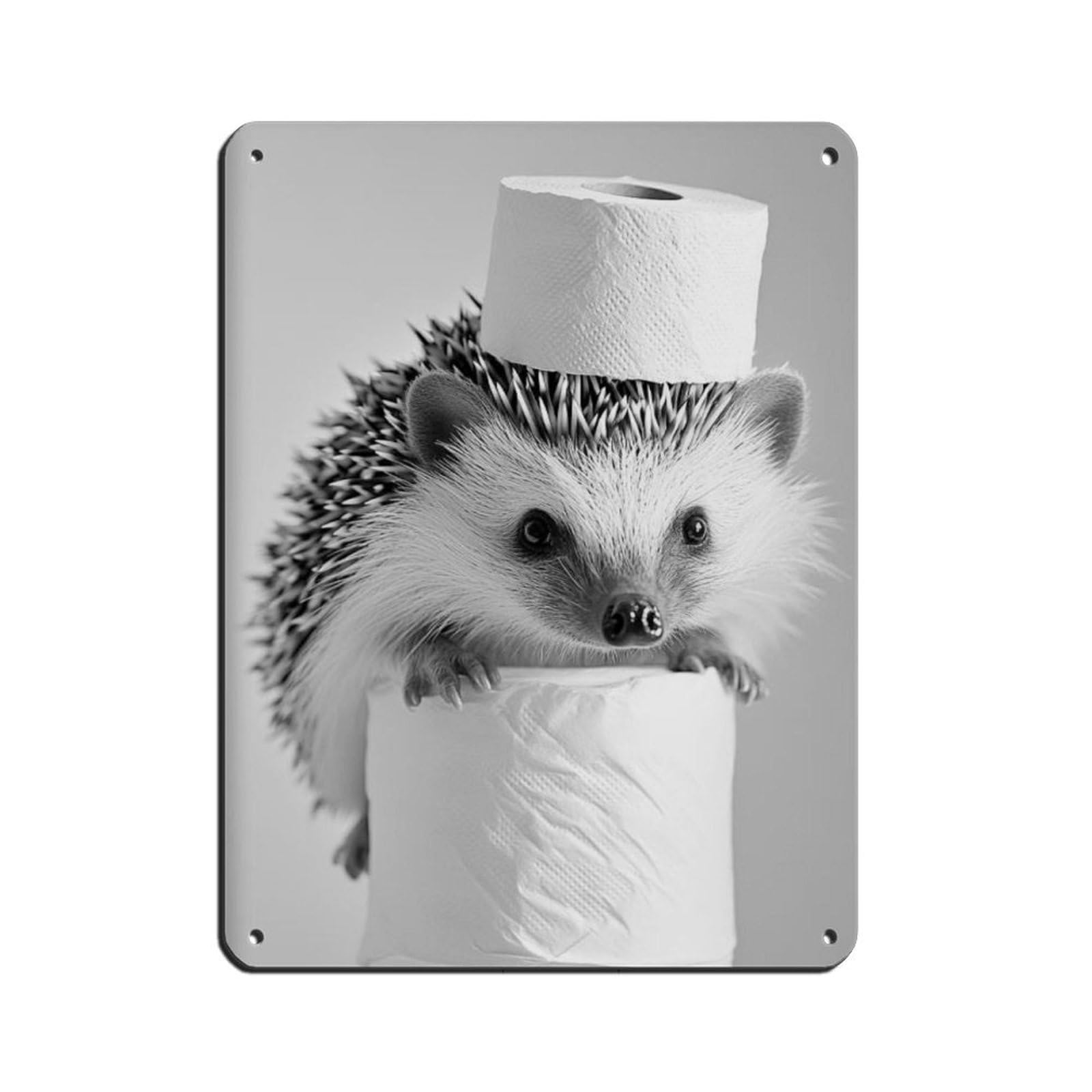 Hedgehog with A Toilet Paper Roll on Head Tin Sign Vintage Metal Pub Club Cafe Bar Home Wall Art Decoration Poster Retro 12x16inch(30x40cm)