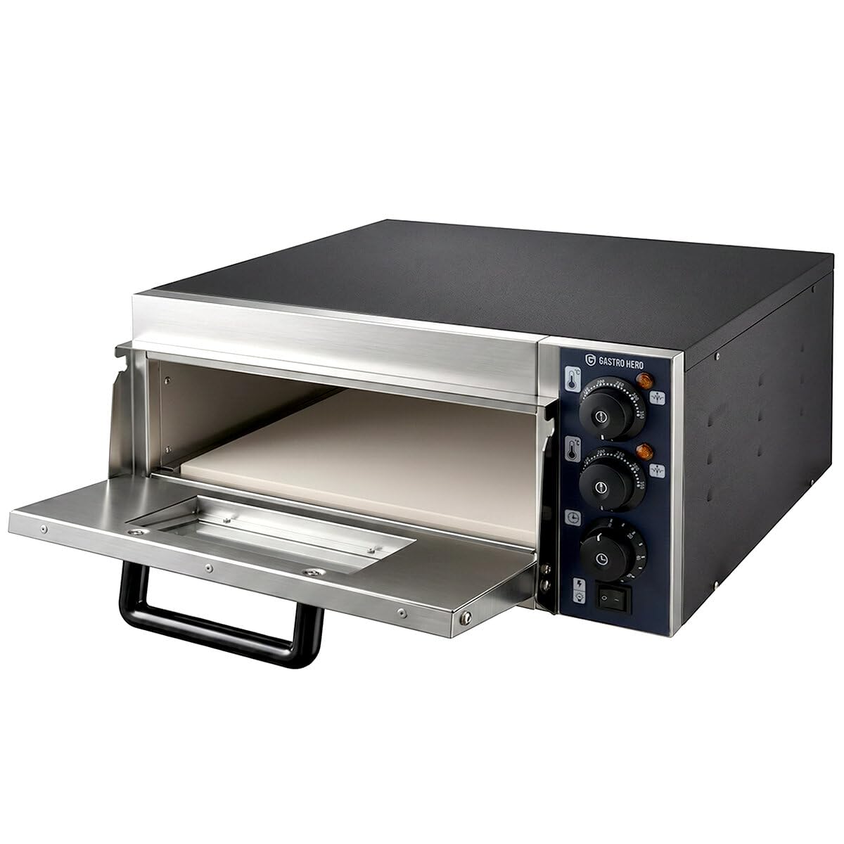 GastroHero Forno per pizza da 35 cm, elettrico per pizza con fondo in ceramica, per 1 pizza Ø 35 cm, forno elettrico per pizza per gastronomia