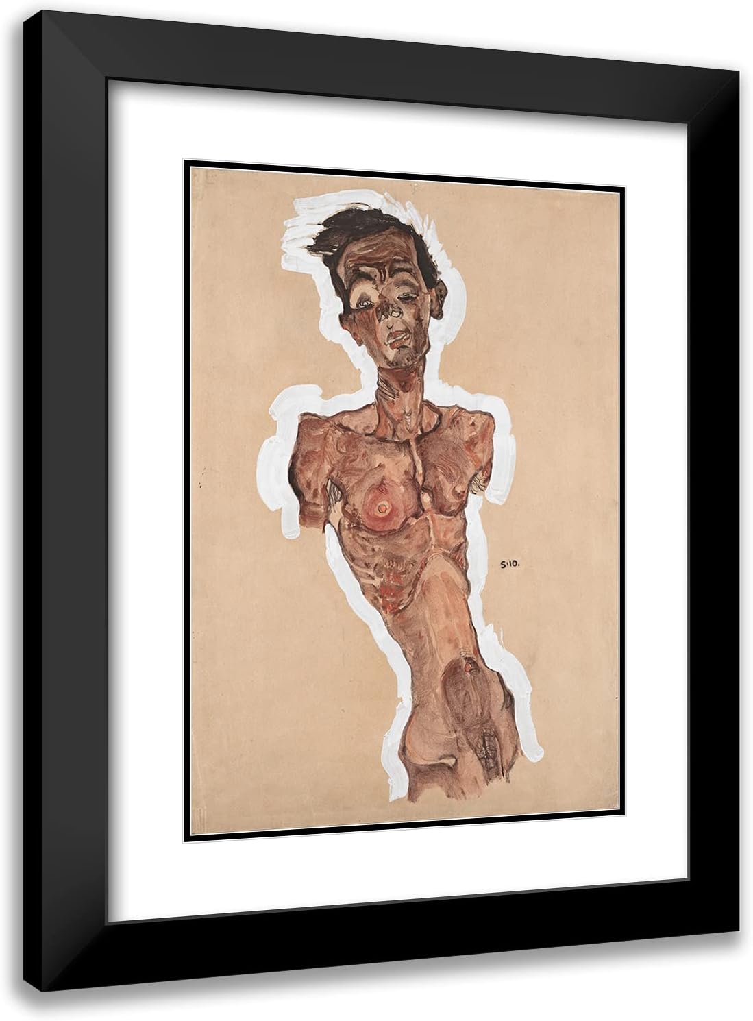 ArtDirect Egon Schiele 14x18 Black Modern Frame and Double Matted Museum Art Print Titled - Nude Self-Portrait (1910)