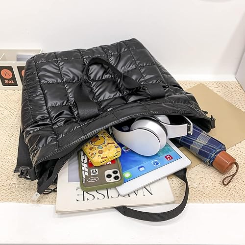 Miniatura 3 de AZURAOKEY Bolso de mano acolchado para mujer, acolchado de algodón acolchado, bolsa de hombro acolchada de invierno