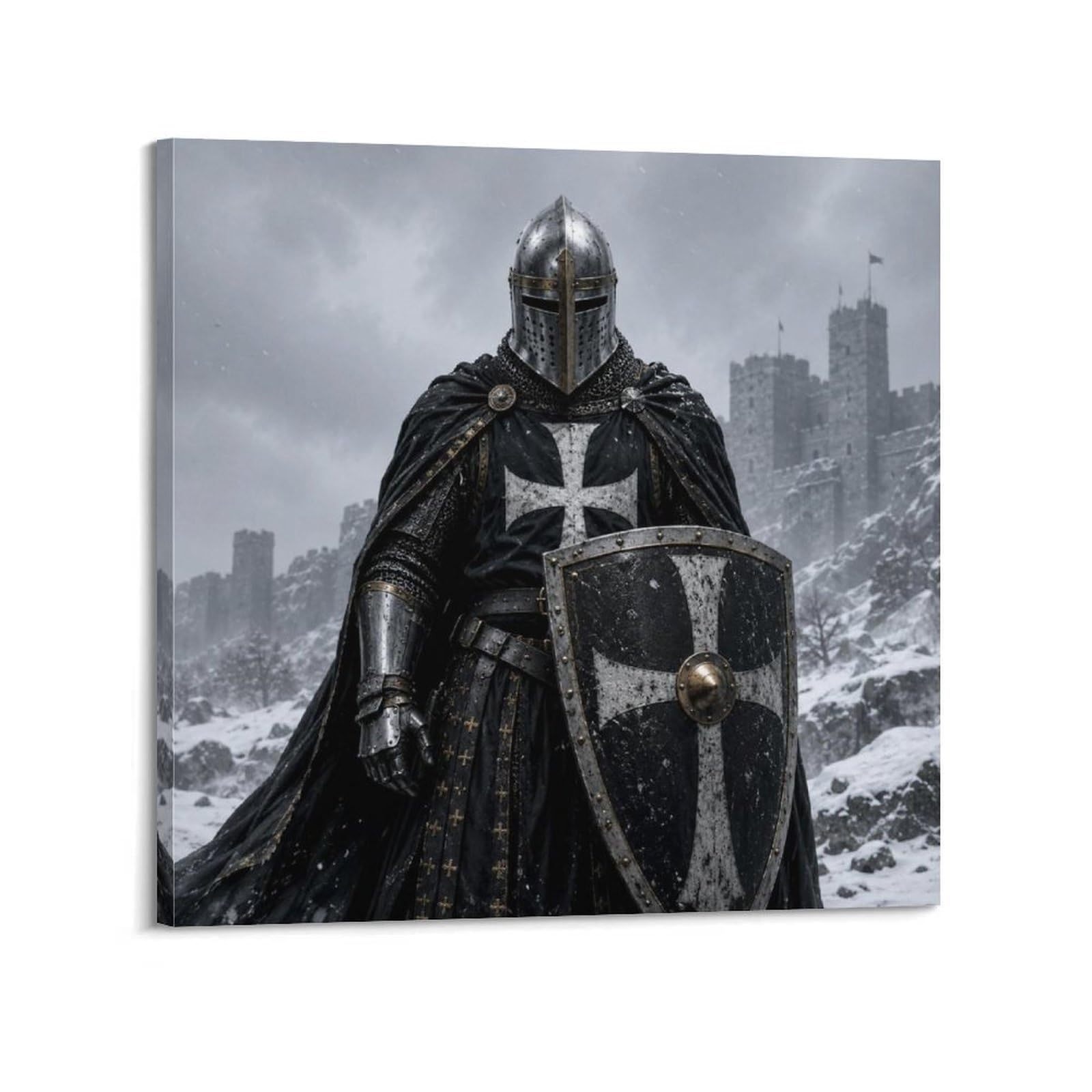 XKUGA Gothic Shield Teutonic Knight Vintage Poster Black Ice Armor Modern Decorative Canvas Prints - Ideal Wall Art for Family, Man Cave, Game Room, Boys & Girls Bedroom 16x16inch(40x40cm)