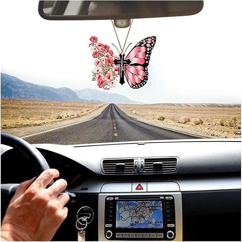Miniatura 7 de Adorno colgante de cruz de Jesús de mariposa para automóvil, accesorios de espejo retrovisor religioso para amantes cristianos, colgante de árbol de