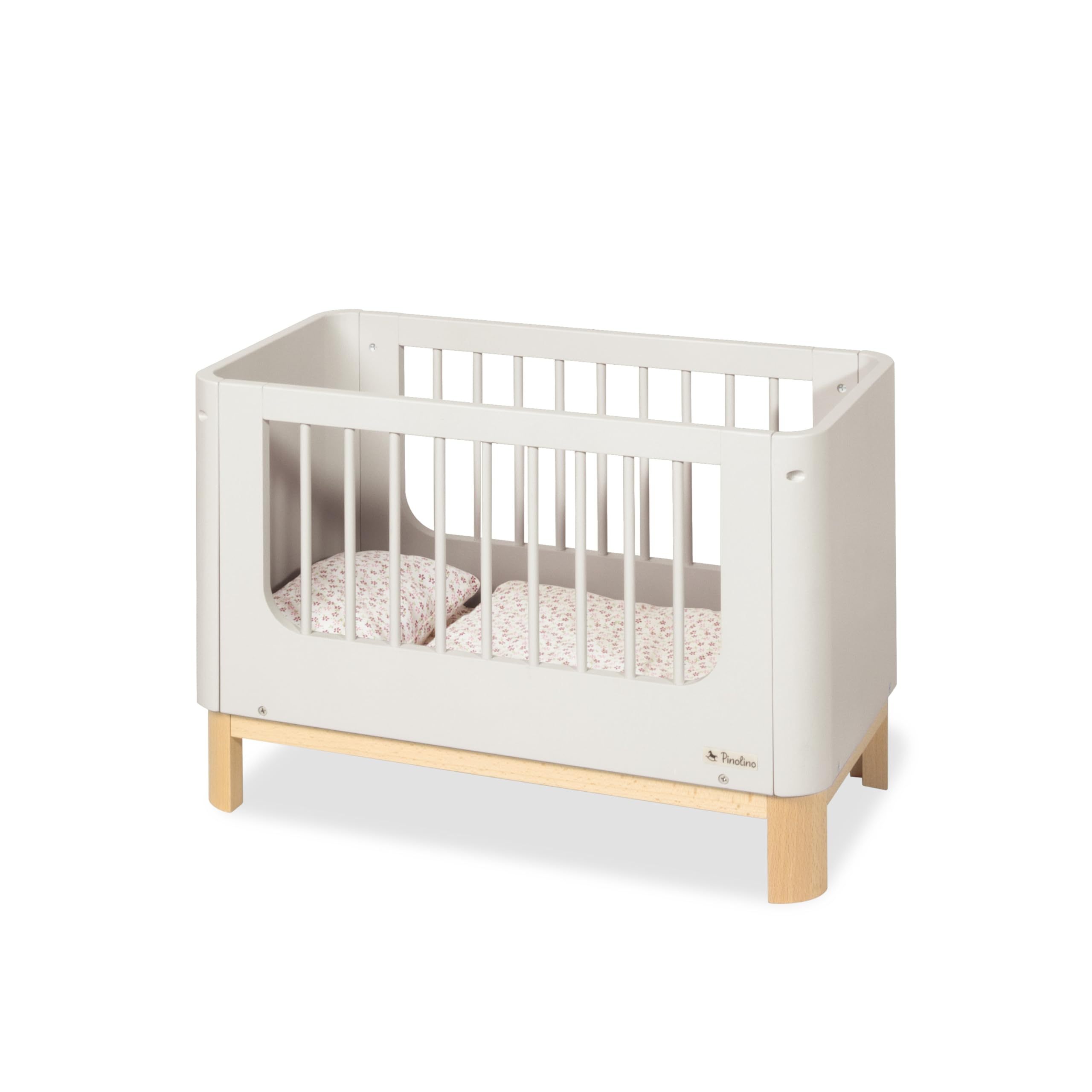 PINOLINO Puppenbett Malea aus Holz mit Bettzeug 4 Teilig - Puppenbettchen mit Matratze, Kissen und Decke, Bett für Puppen und Kuscheltiere, Puppenbett Spielzeug für Mädchen und Jungen, ab 3 Jahren