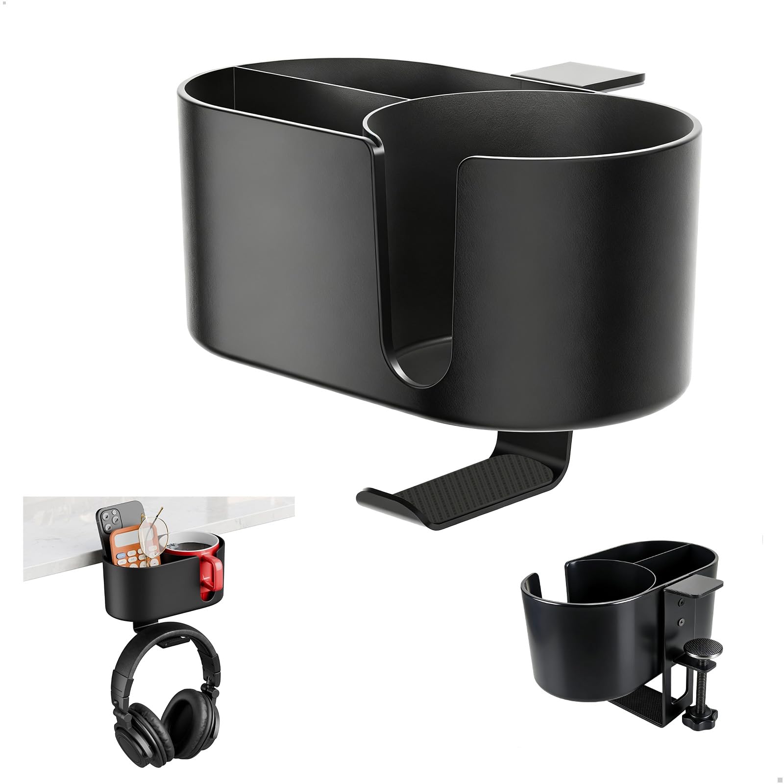 Porta Tazza da Scrivania con Gancio Cuffie, Tavolo Supporto di Tazza di Caffè, 4 en 1 Supporto per Tazza da Scrivania Clip, Universali, Adatto per Tazze da Caffè, Mug, Cuffie, Cellulari, Penne