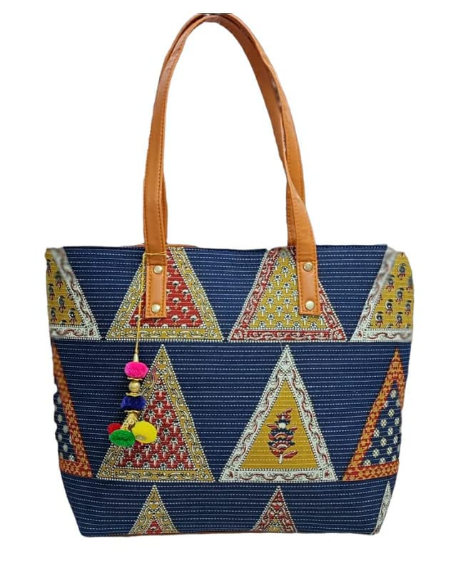 Womens Girls Traditional Ikkat Tote Handbag With Tassels Multicolor (B0BR9NKSKR) Amazon Price History, Amazon Price Tracker
