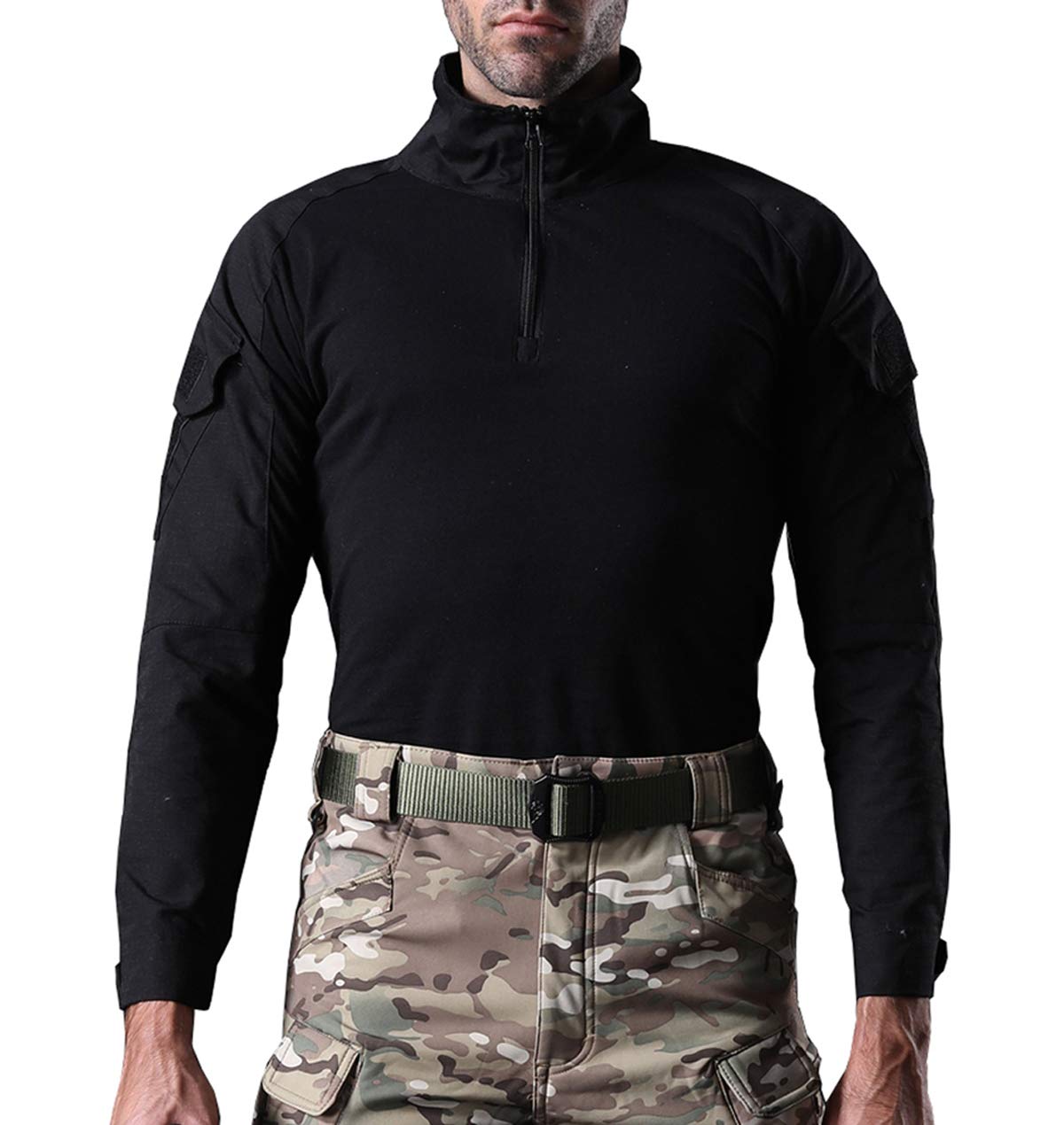 KEFITEVD Chemise de Combat Homme Chemise Camouflage Militaire Tactique T-Shirt Slim Fit Chemise à Manches Longues