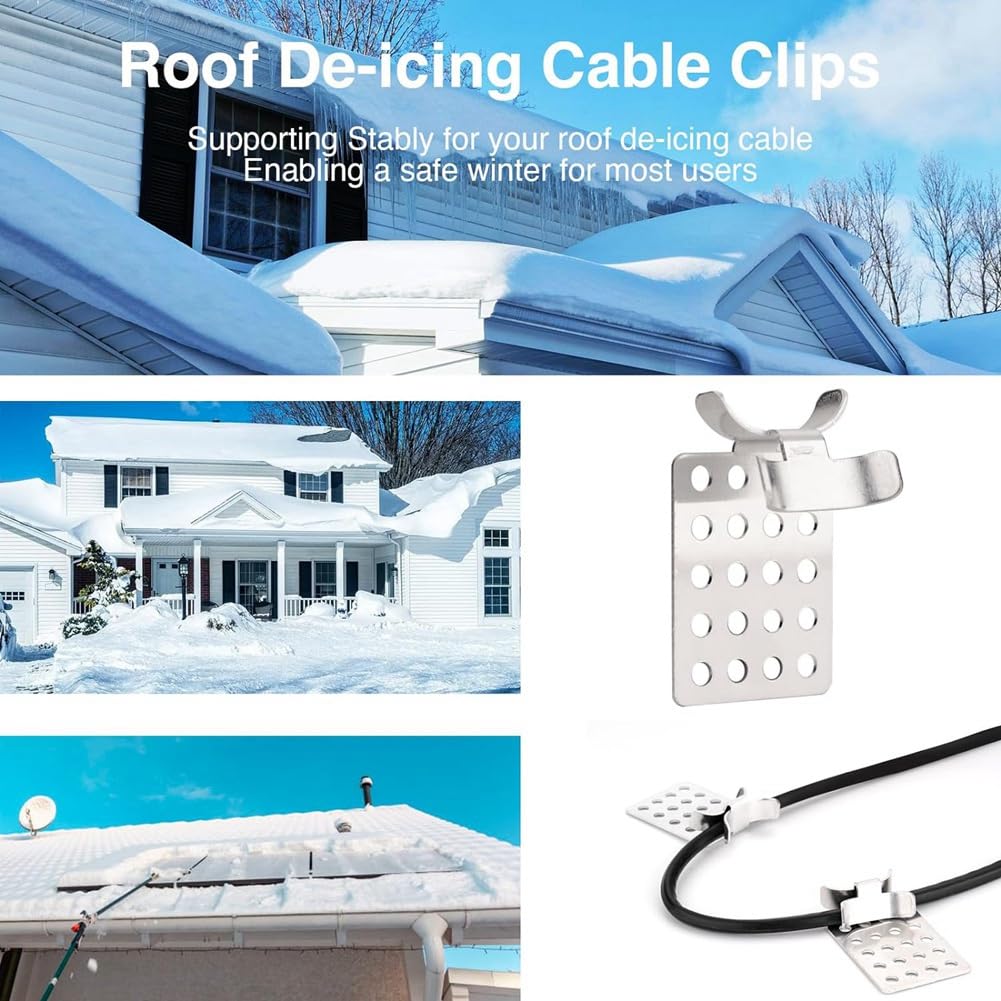 Clips para Cables de DescongelacióN de Techo, Paquete de 100 Clips de Techo de Aluminio, Clip de Metal, Clip de Techo para Cable TéRmico, Abrazaderas para Cables de DescongelacióN