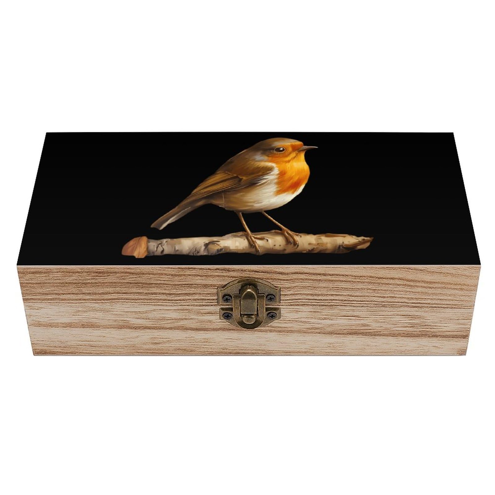 CGSBNGHA Robin Bird on Wood Wooden Storage Boxes with Lid Memory Box Decorative Organiser for Office And Home