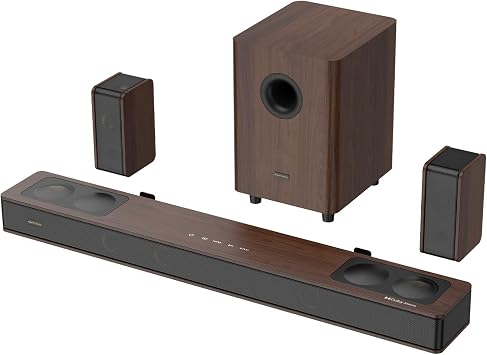 Flagship 5.3.4 Surround Sound System with Dolby Atmos, Soundbar with 2 Wireless Surrounds, 28Hz BassCoupling Tech, 800W Home Theater Sound Bar for Smart TV w/eARC, BT 5.4, Color Brown