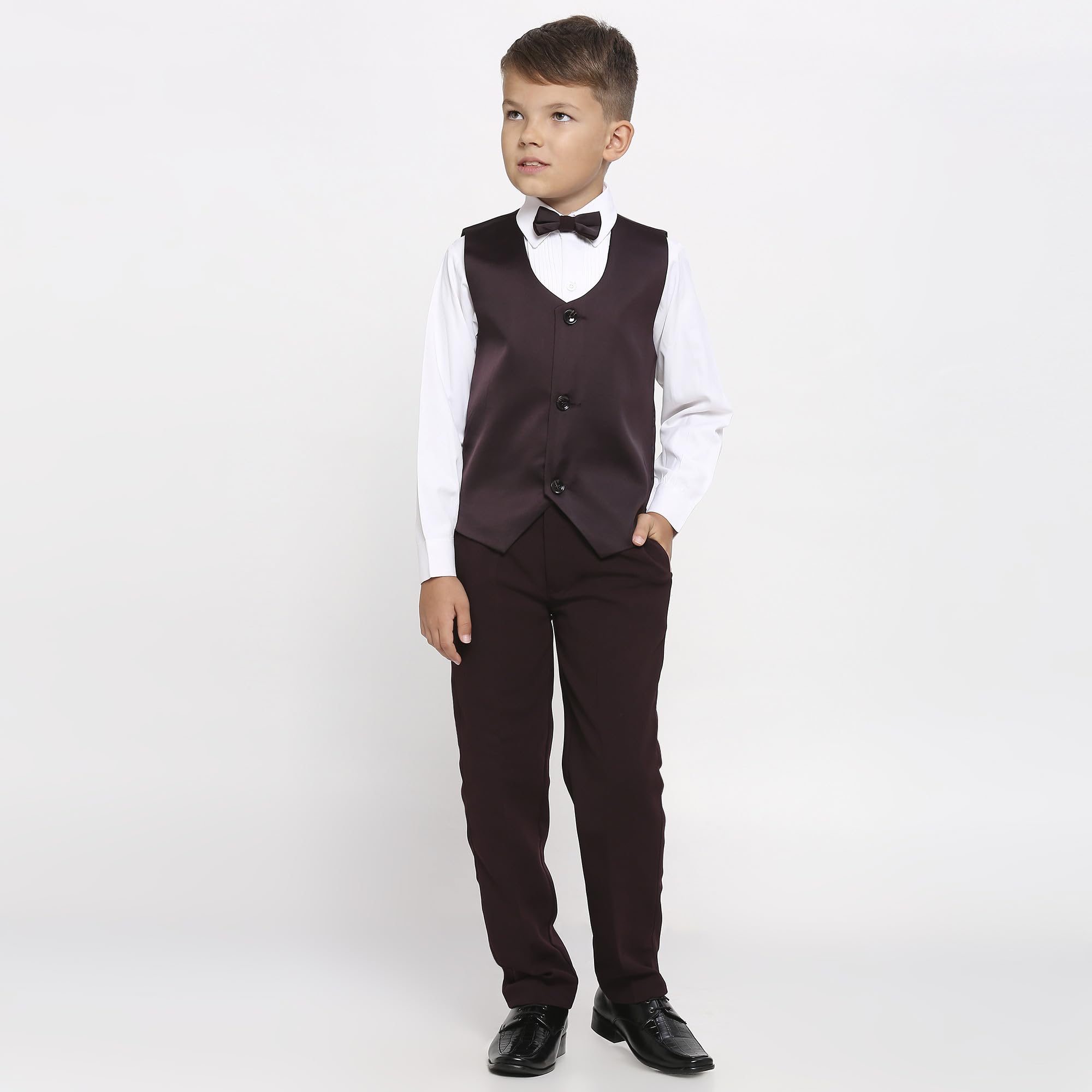 KIDS ISLAND Boys Wine 5 Pcs Coat Suit | KI_076_7605_MRN_4 4