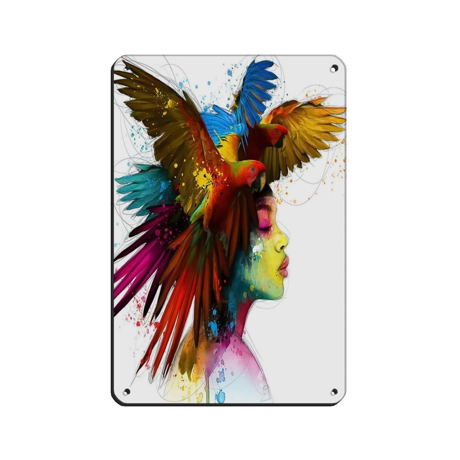 Parrot Head Woman Poster Tin Sign Vintage Metal Pub Club Cafe Bar Home Wall Art Decoration Poster Retro 8x12inch(20x30cm)