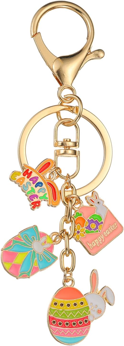 Easter Keychain Bunny Egg Key Chain Accessories, Cute Rabbit Enamel Bag Charm Keychain for Women Car Key Ring Bag Purse