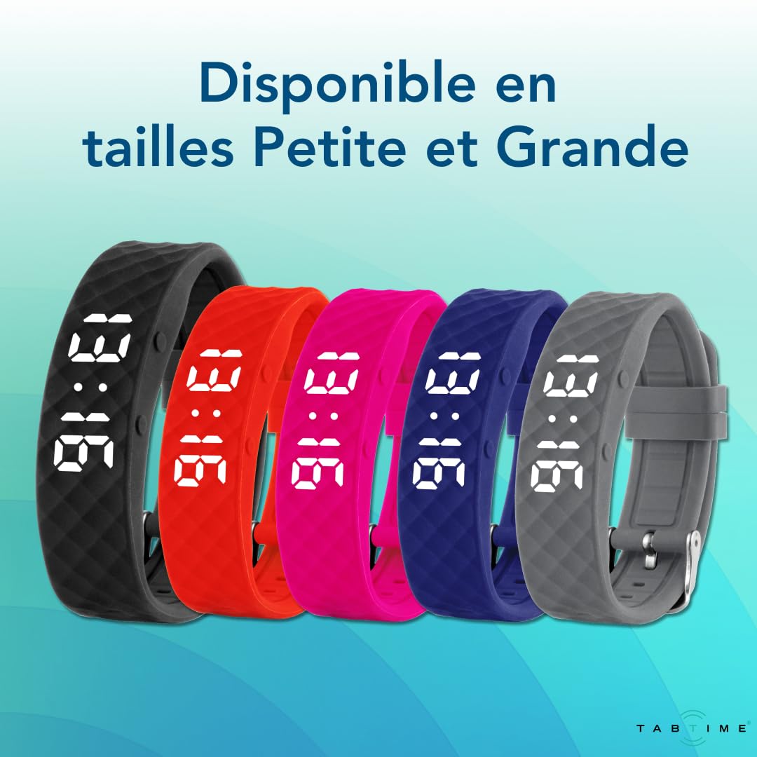 TabTime Montre de Rappel d’Alarme vibrante (Instructions en français) - jusqu'à 10 alarmes personnelles ou rappels de Pilule par Jour
