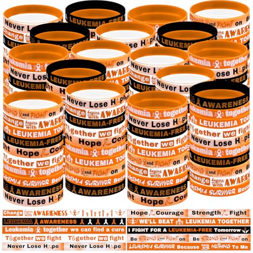 Foilswirl 200 Pcs Leukemia Awareness Bracelets Orange Ribbon Silicone Bracelets Leukemia Lymphoma Cerebral Cancer Awareness Support Wristbands for Women Man Public Social Charity Welfare Event
