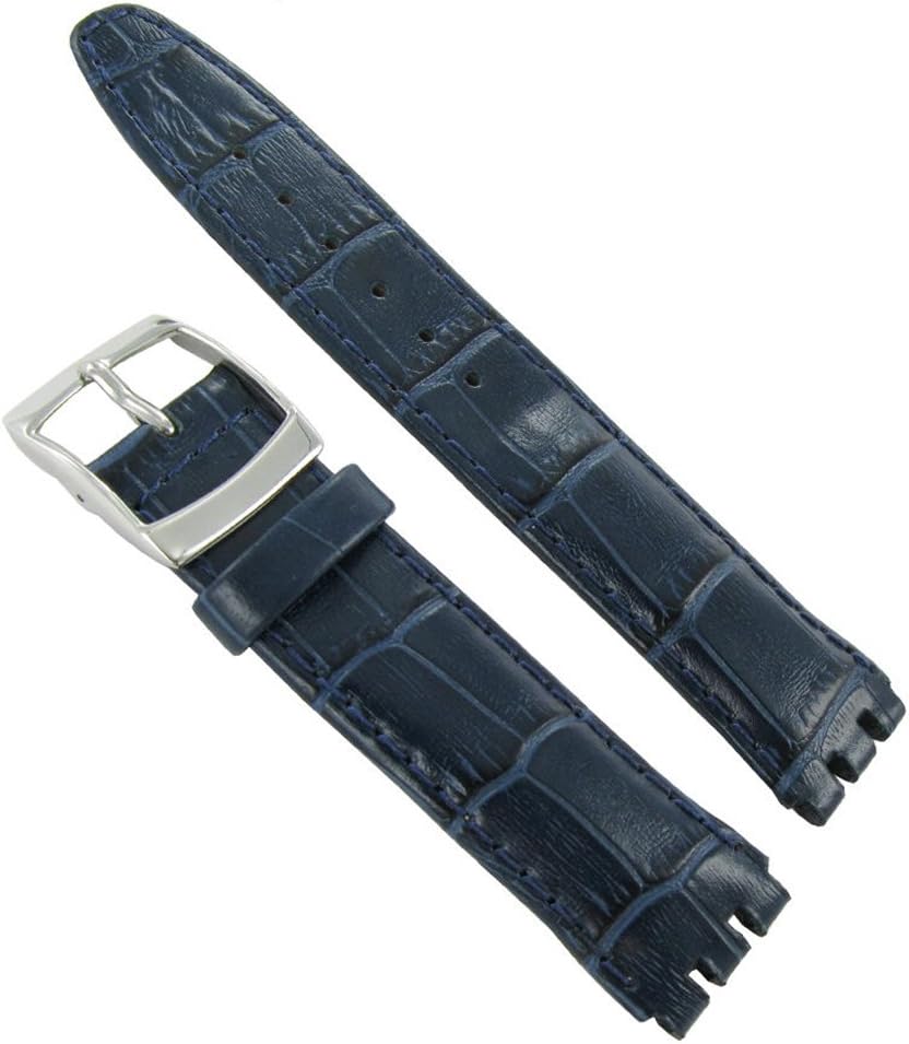 17mm Genuine Leather Alligator Grain Padded Navy Blue Watch Band Fits Swatch