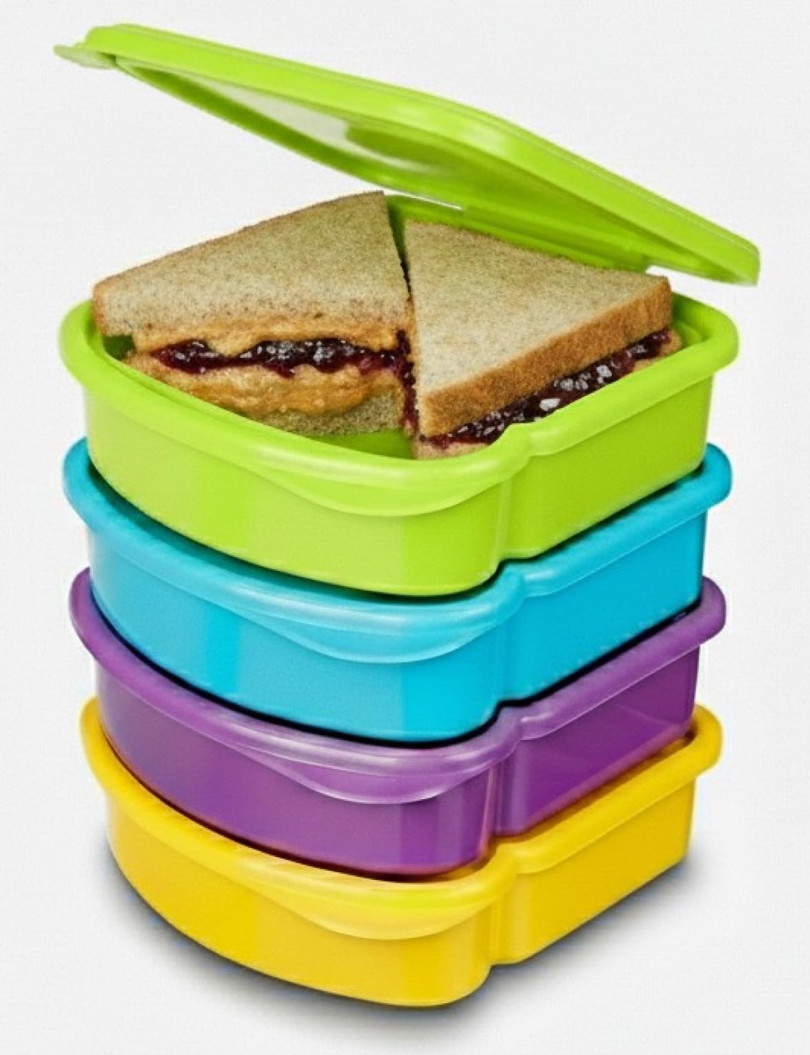 I 4 Pack I Small Size Sandwich Containers I Fun and Easy to Open for all Size Hands (4 Pack - Orange/Green/Blue/Purple)