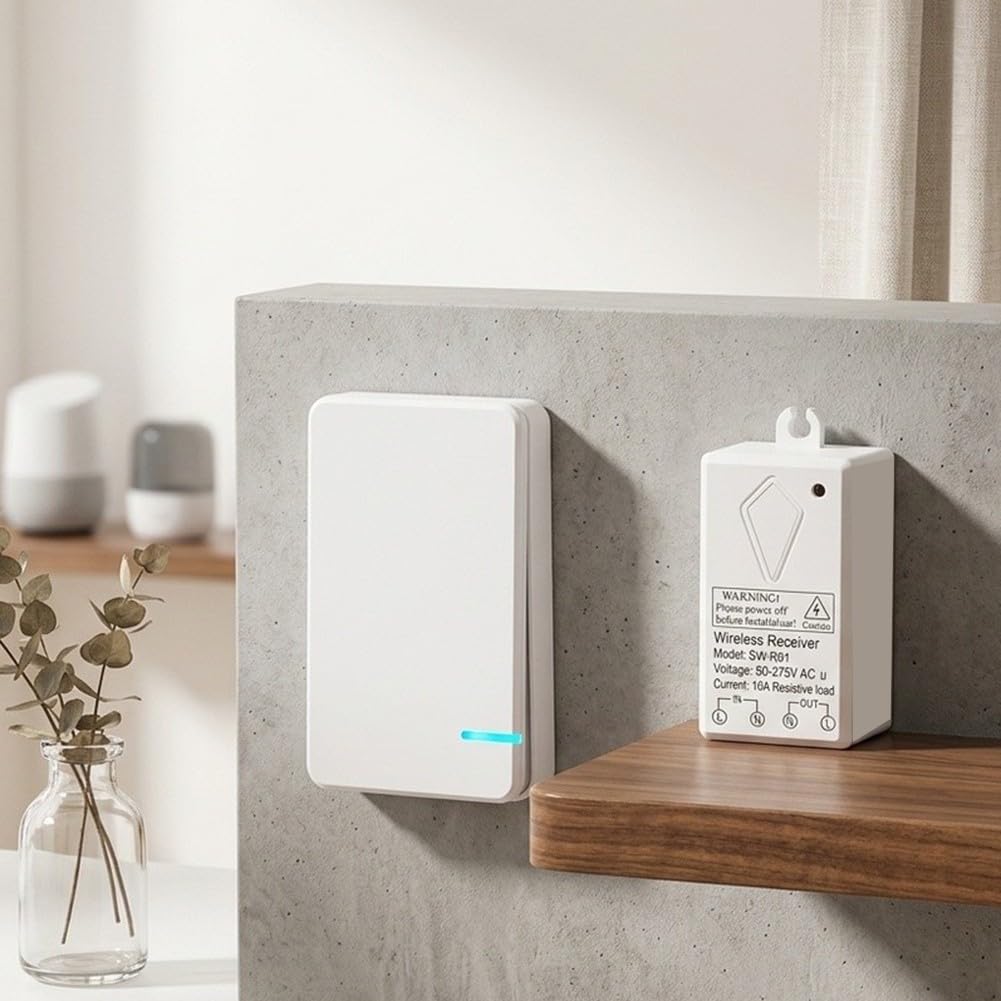 Smart Lichtschalter, drahtlose Sprachsteuerung mit Timer-Zeitplan, IP66 wasserdicht, keine Verkabelung erforderlich für Alexa, Weiß, 4 Stück