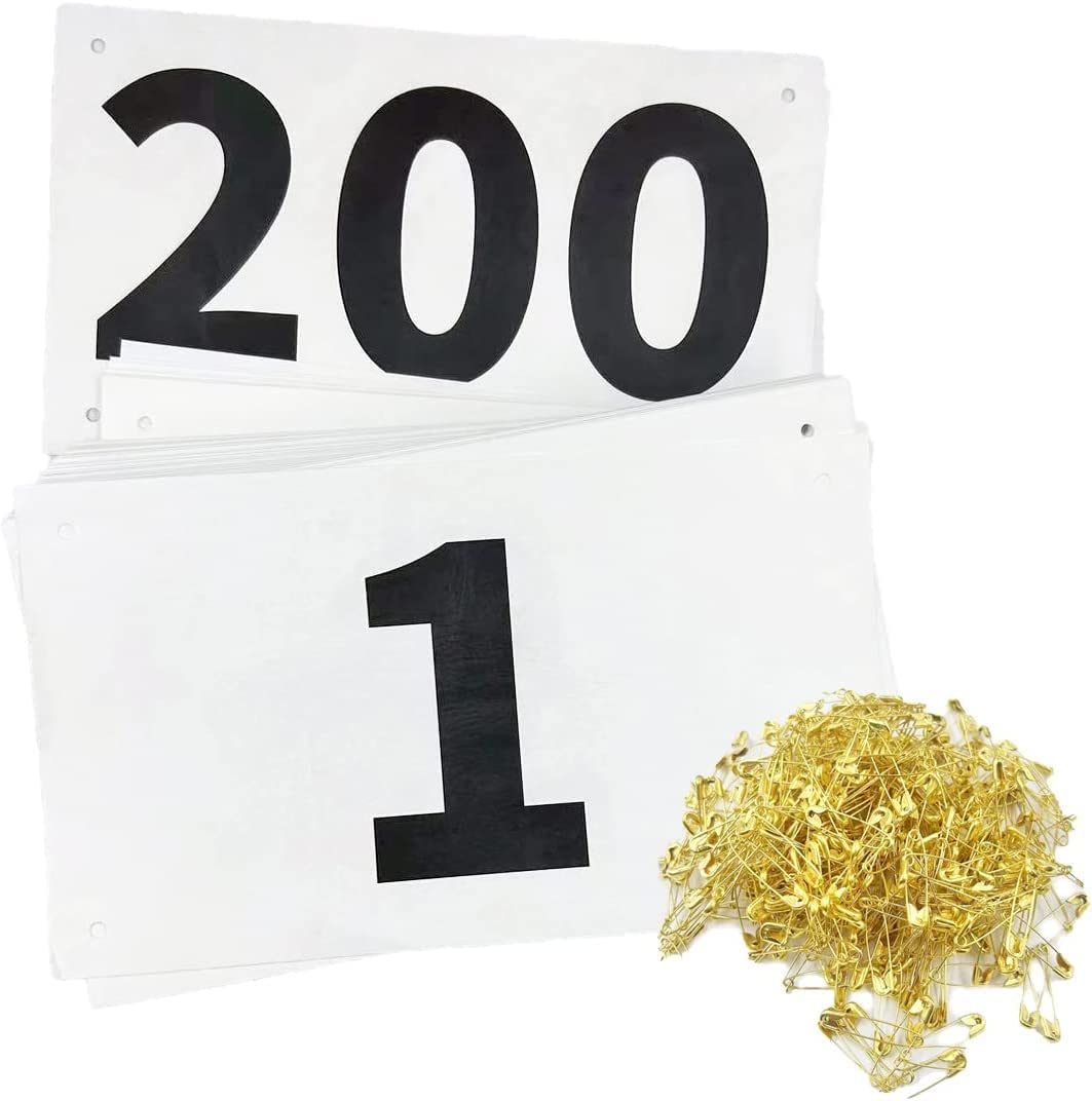 KyzistnRunning Race Bibs Large Numbers with Safety Pins for Marathon Race Events- Tyvek Tearproof Waterproof (7X4Inch)