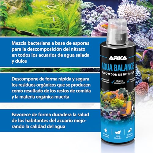 Miniatura 4 de Eliminador De Nitrato Acuario Arka Aqua Balance 473 Ml Solución Biológica Contra Nitrato, Algas Y Turbidez Para Acuarios Dulces Y Marinos Mejora El Agua Y El Ecosistema Arka